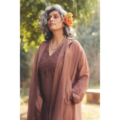 Paulmi & Harsh Cocoa Brown V Neck Jumpsuit Set