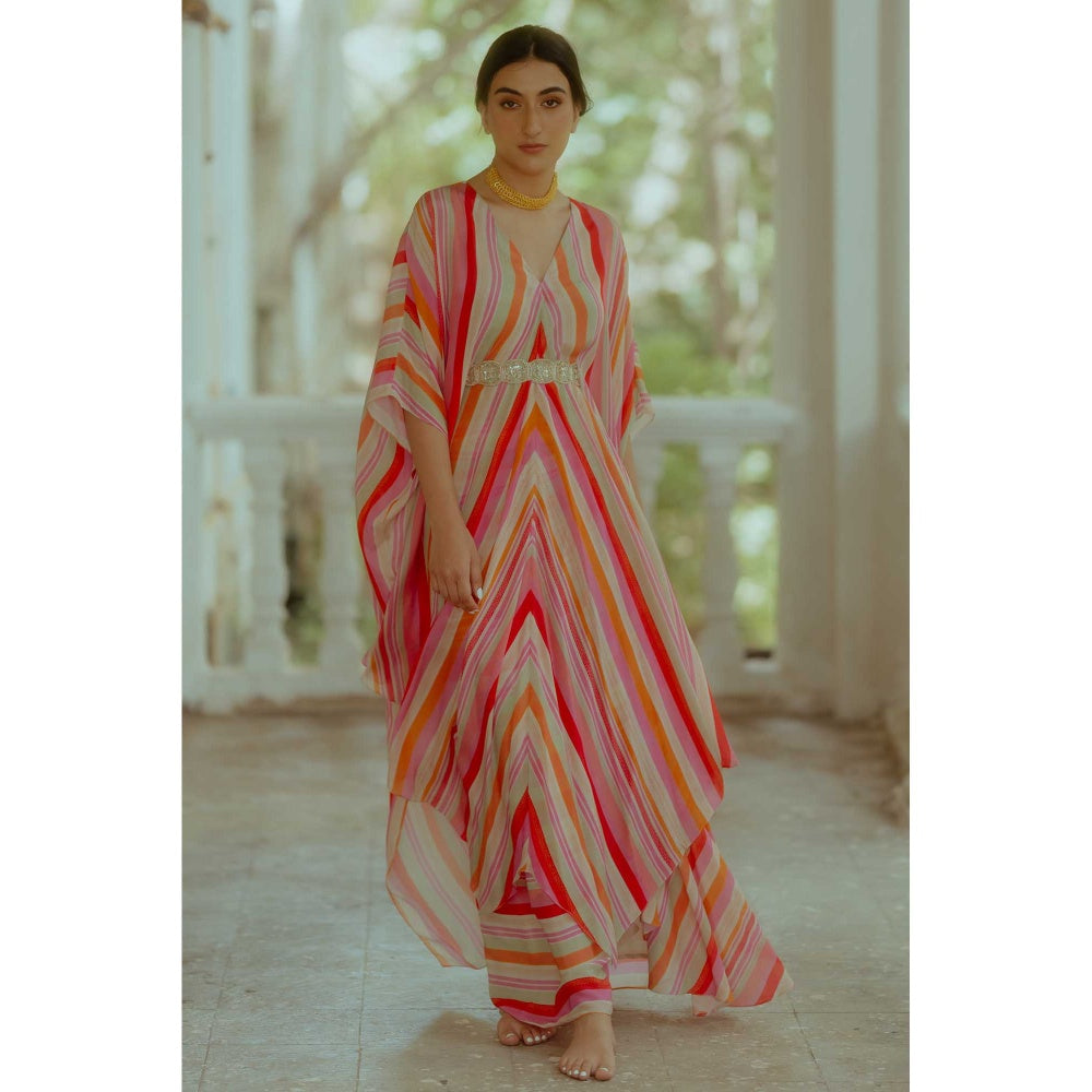 Paulmi & Harsh Osana Multi-Coloured Kaftan With Skirt And Belt