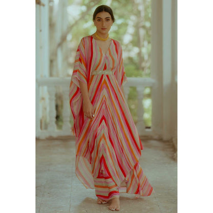 Paulmi & Harsh Osana Multi-Coloured Kaftan With Skirt And Belt
