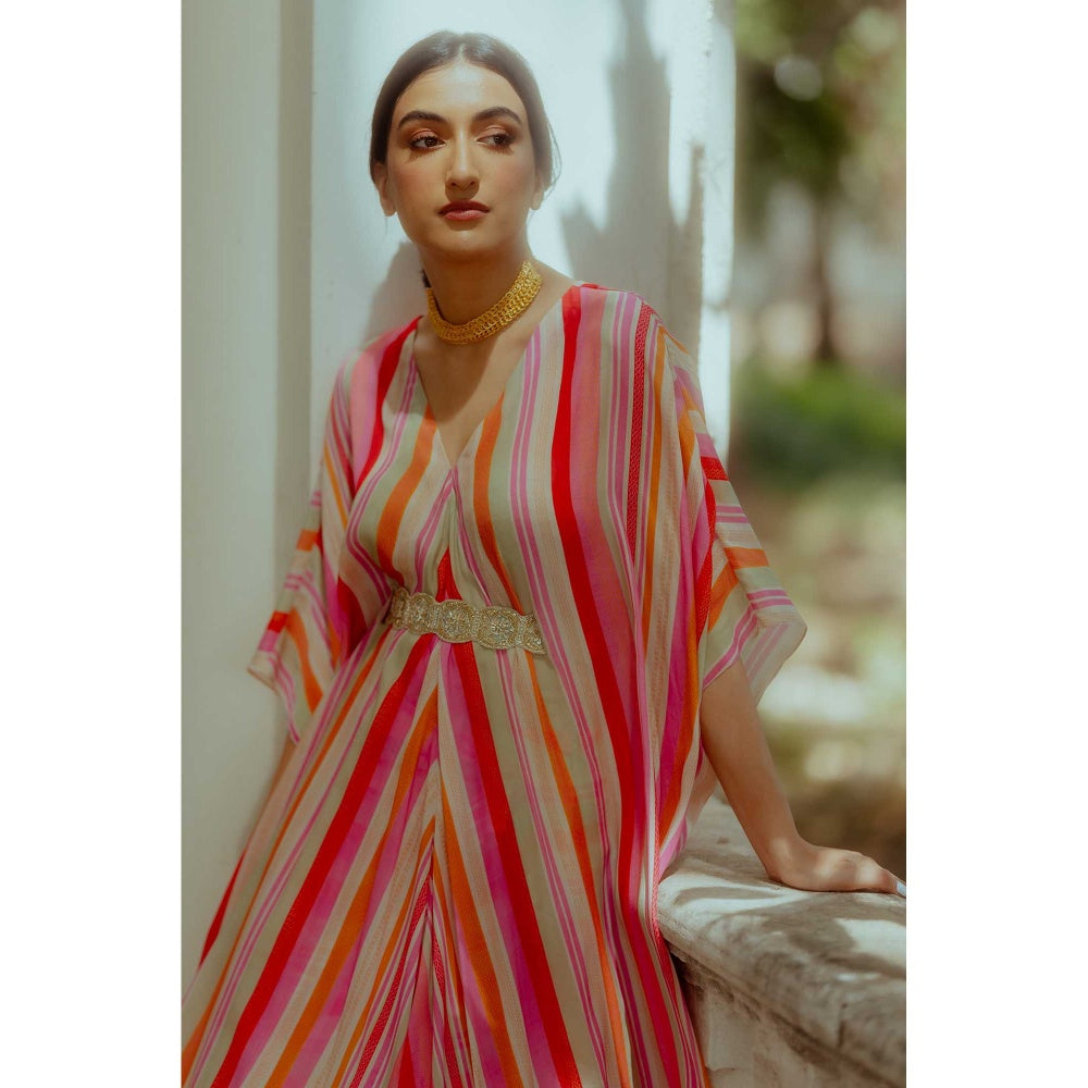 Paulmi & Harsh Osana Multi-Coloured Kaftan With Skirt And Belt