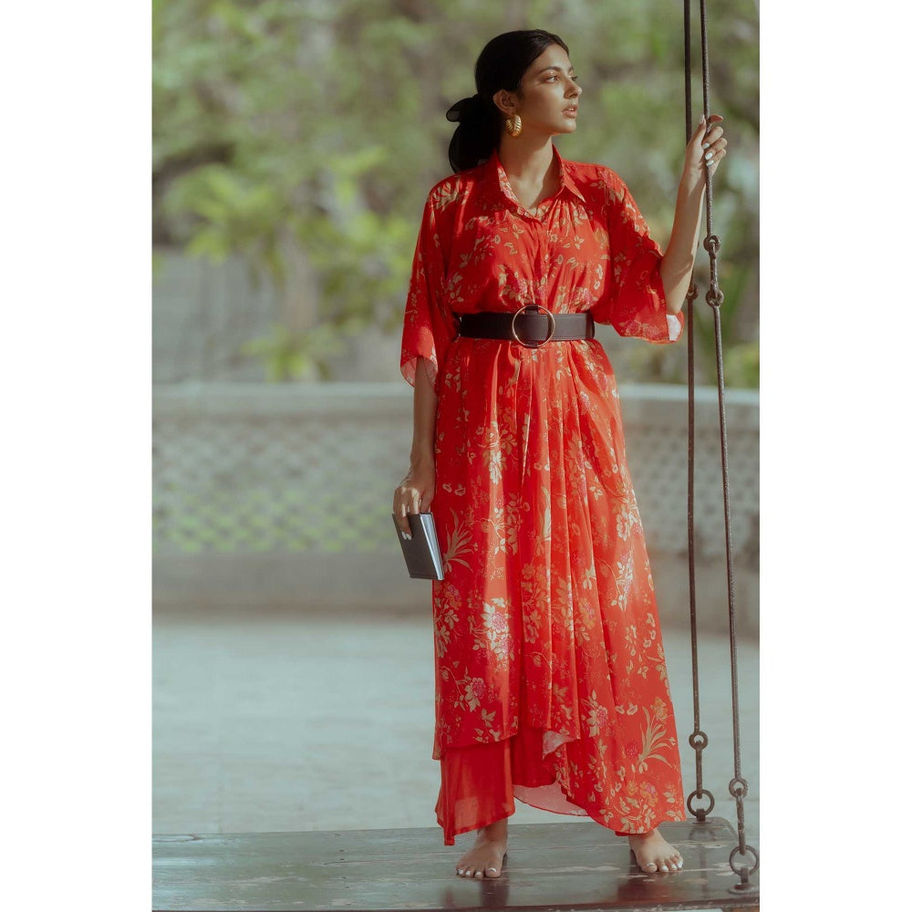 Paulmi & Harsh Bloom Red Half Sleeves Shirt Dress