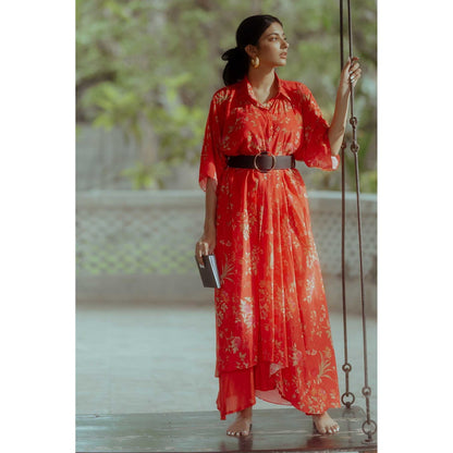 Paulmi & Harsh Bloom Red Half Sleeves Shirt Dress