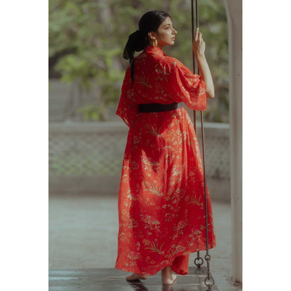 Paulmi & Harsh Bloom Red Half Sleeves Shirt Dress