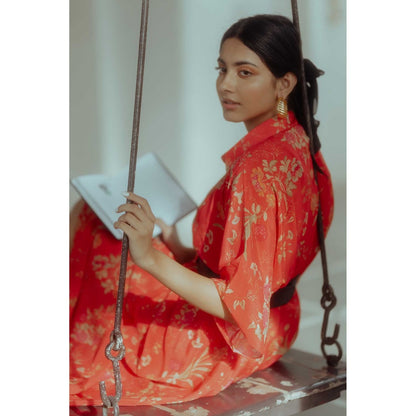 Paulmi & Harsh Bloom Red Half Sleeves Shirt Dress