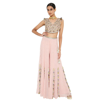 Payal Singhal Zaynab Rose Pink Embroidered Choli with Sharara (Set of 2)