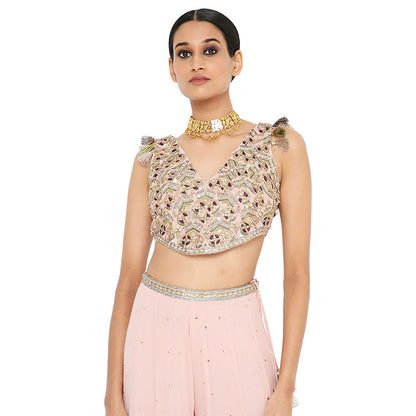 Payal Singhal Zaynab Rose Pink Embroidered Choli with Sharara (Set of 2)