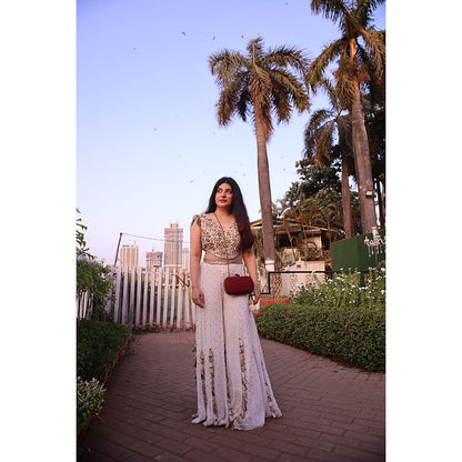 Payal Singhal Off White Embroidered Choli with Mukaish Sharara (Set of 2)