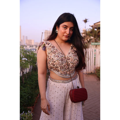 Payal Singhal Off White Embroidered Choli with Mukaish Sharara (Set of 2)