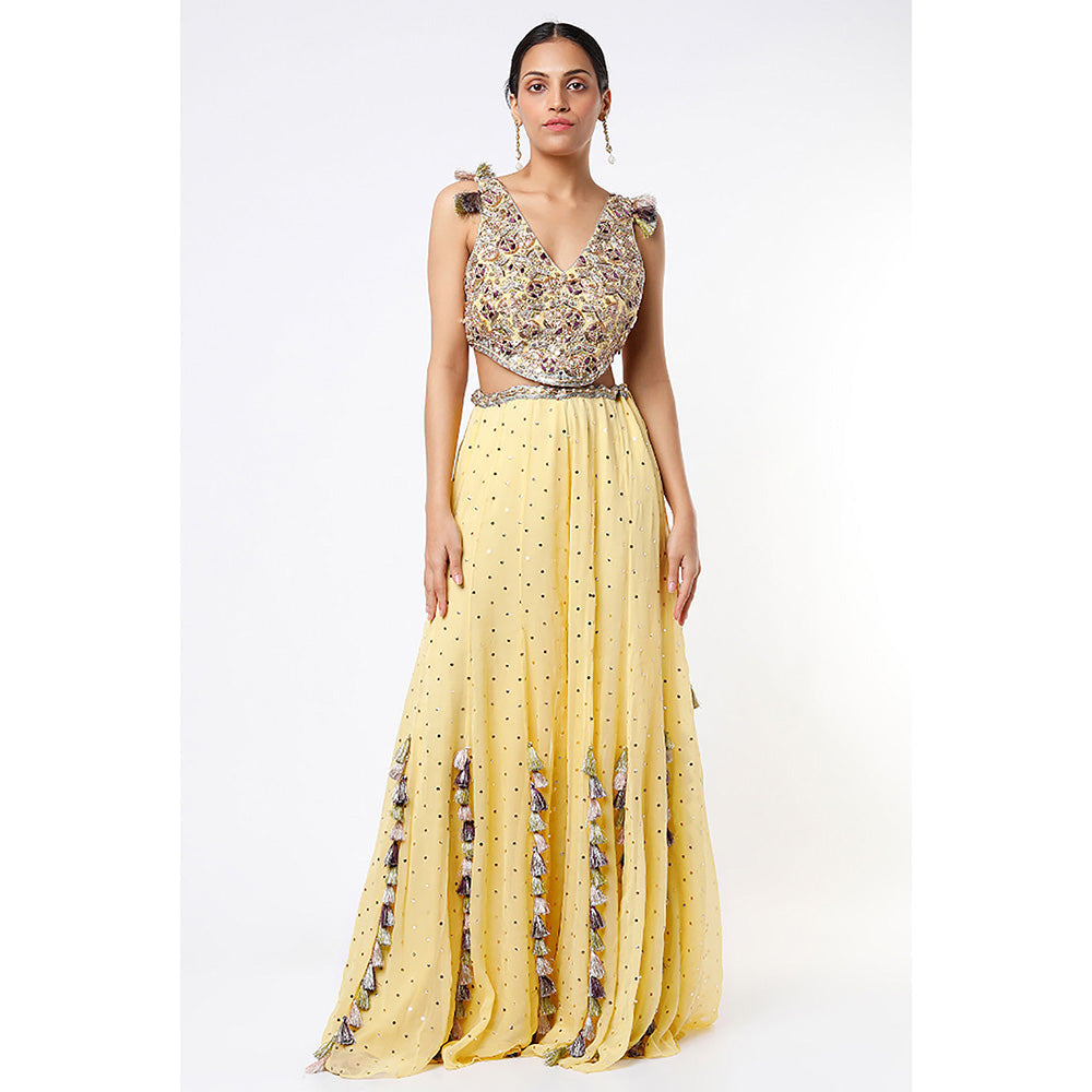 Payal Singhal Yellow Georgette Embroidered Choli with Dot Mukaish Georgette Sharara (Set of 2)
