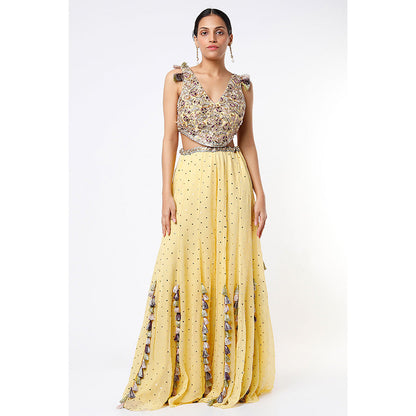 Payal Singhal Yellow Georgette Embroidered Choli with Dot Mukaish Georgette Sharara (Set of 2)