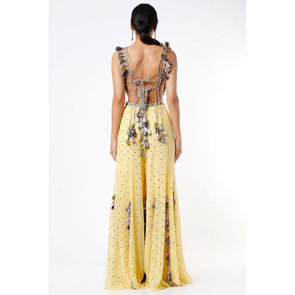 Payal Singhal Yellow Georgette Embroidered Choli with Dot Mukaish Georgette Sharara (Set of 2)