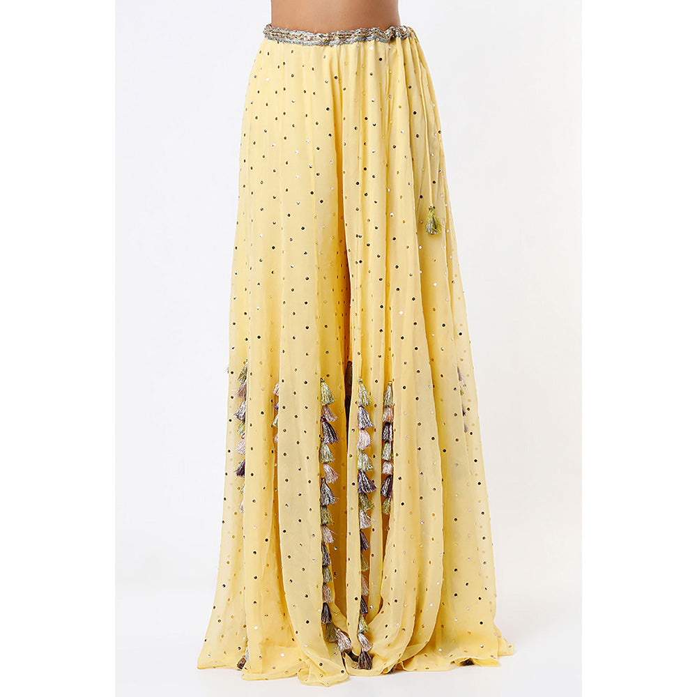 Payal Singhal Yellow Georgette Embroidered Choli with Dot Mukaish Georgette Sharara (Set of 2)