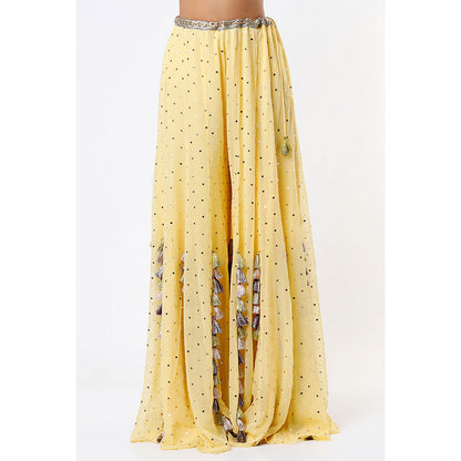 Payal Singhal Yellow Georgette Embroidered Choli with Dot Mukaish Georgette Sharara (Set of 2)