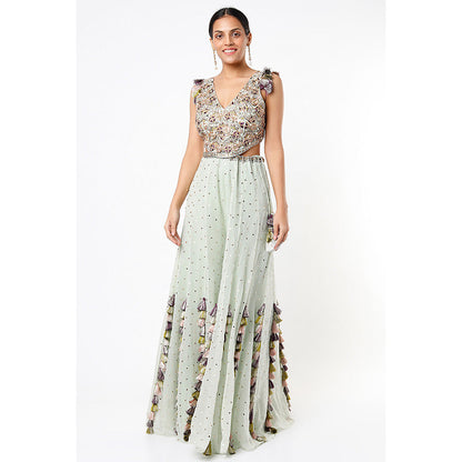 Payal Singhal Mint Georgette Embroidered Choli with Dot Mukaish Georgette Sharara (Set of 2)