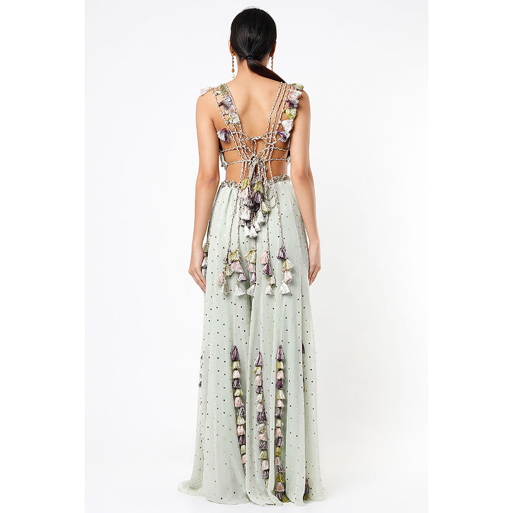 Payal Singhal Mint Georgette Embroidered Choli with Dot Mukaish Georgette Sharara (Set of 2)