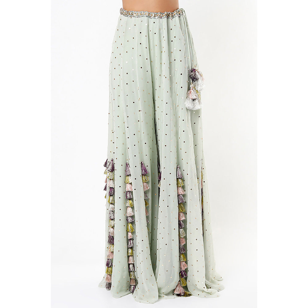 Payal Singhal Mint Georgette Embroidered Choli with Dot Mukaish Georgette Sharara (Set of 2)