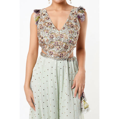 Payal Singhal Mint Georgette Embroidered Choli with Dot Mukaish Georgette Sharara (Set of 2)