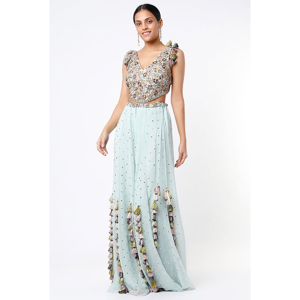 Payal Singhal Powder Blue Georgette Embroidered Choli with Mukaish Sharara (Set of 2)