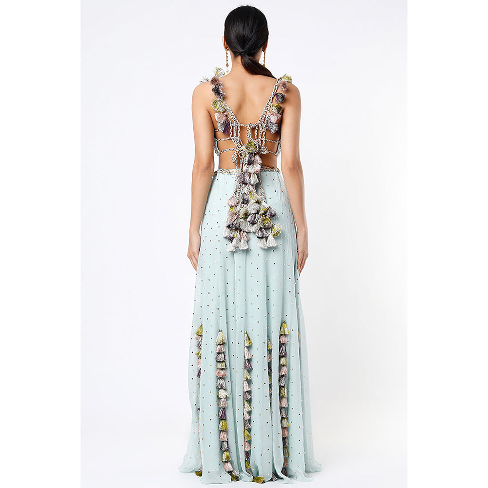 Payal Singhal Powder Blue Georgette Embroidered Choli with Mukaish Sharara (Set of 2)