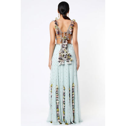 Payal Singhal Powder Blue Georgette Embroidered Choli with Mukaish Sharara (Set of 2)