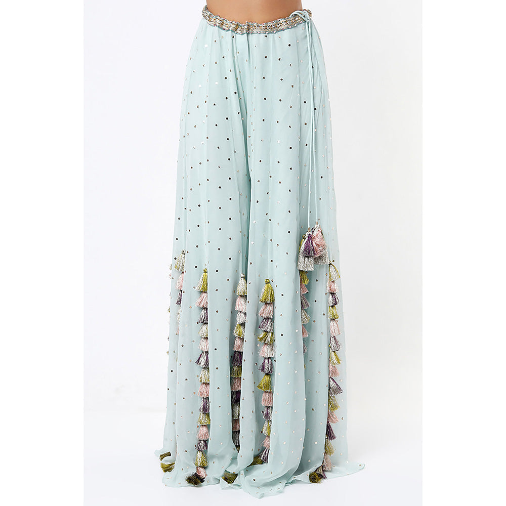 Payal Singhal Powder Blue Georgette Embroidered Choli with Mukaish Sharara (Set of 2)