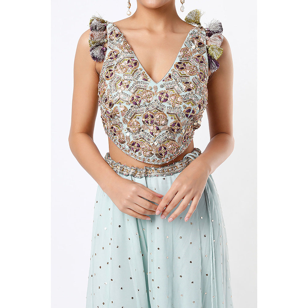 Payal Singhal Powder Blue Georgette Embroidered Choli with Mukaish Sharara (Set of 2)