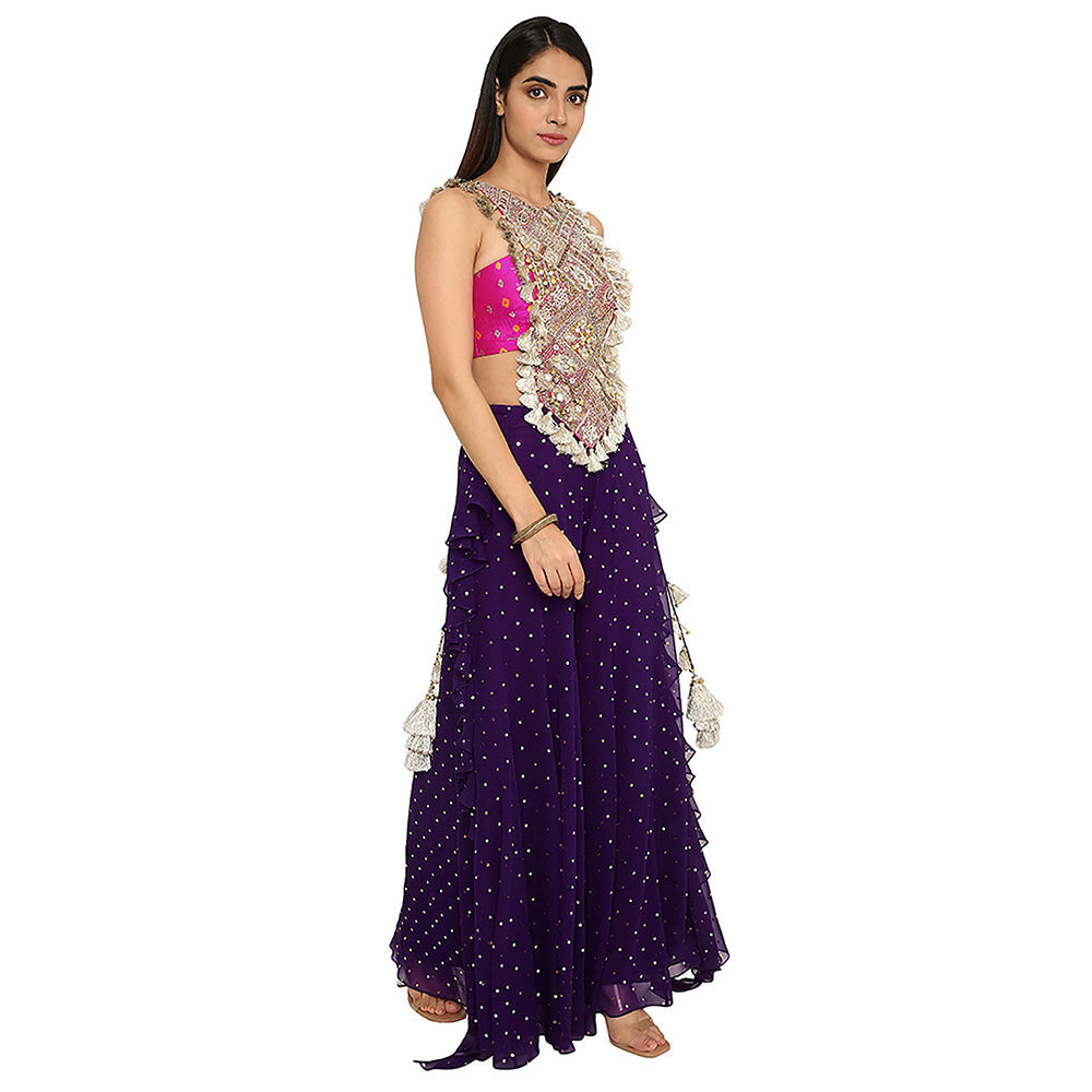 Payal Singhal Alaine Pink Georgette Embroidered Bandhani Bustier & Sharara (Set of 2)