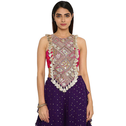 Payal Singhal Alaine Pink Georgette Embroidered Bandhani Bustier & Sharara (Set of 2)