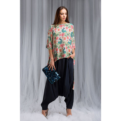 Payal Singhal Khaki Anaar Aur Mor Print Kaftan Tunic Set (Set of 2)