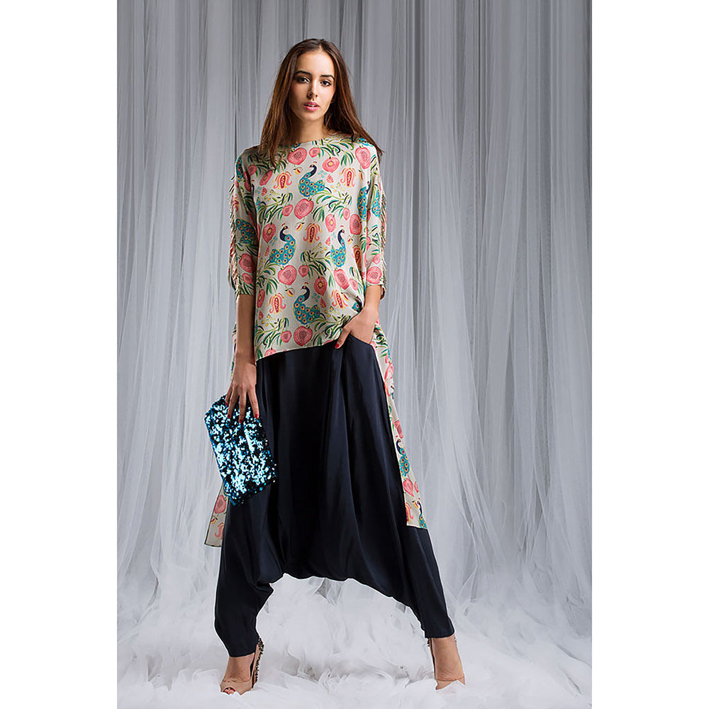 Payal Singhal Khaki Anaar Aur Mor Print Kaftan Tunic Set (Set of 2)