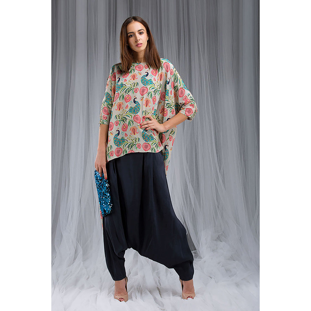 Payal Singhal Khaki Anaar Aur Mor Print Kaftan Tunic Set (Set of 2)