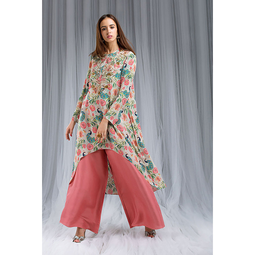 Payal Singhal Khaki Anaar Aur Mor Print Kurta & Palazzo Set (Set of 2)
