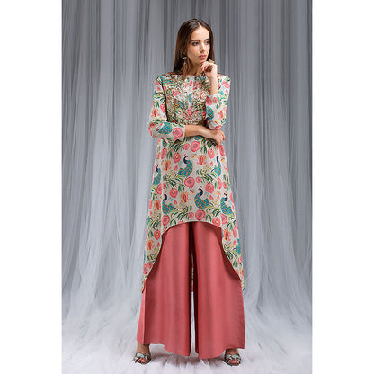 Payal Singhal Khaki Anaar Aur Mor Print Kurta & Palazzo Set (Set of 2)