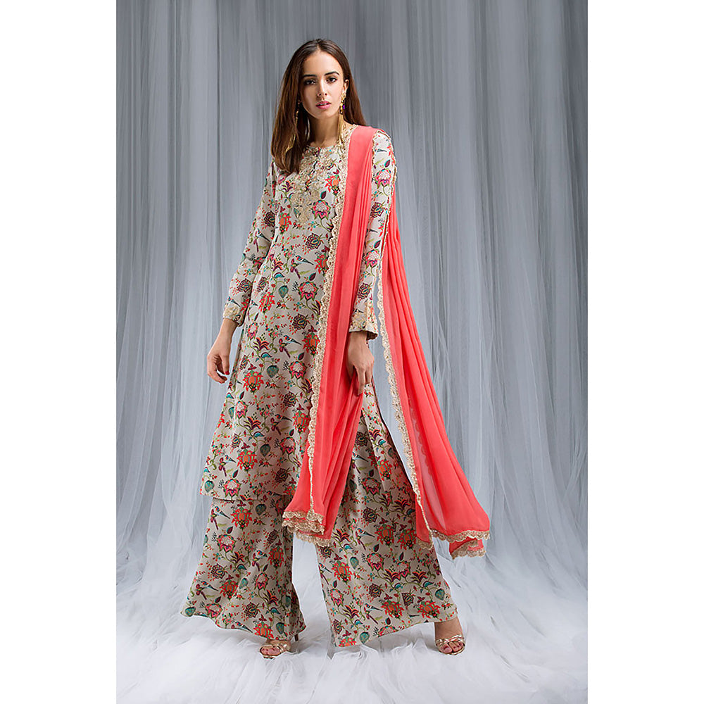Payal Singhal Khaki Chidiya Print Kurta & Palazzo Set (Set of 3)