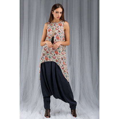 Payal Singhal Khaki Anaar Aur Mor Print Tunic & Low Crotch Pant Set (Set of 2)