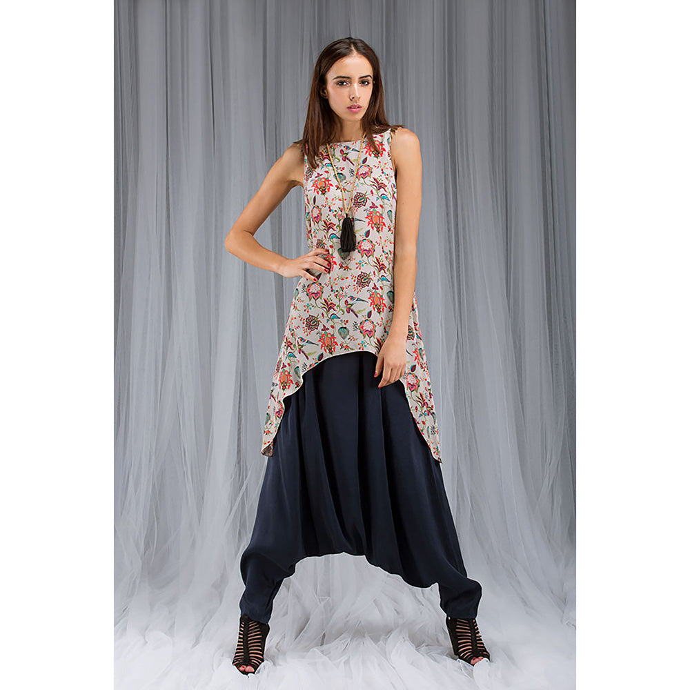 Payal Singhal Khaki Anaar Aur Mor Print Tunic & Low Crotch Pant Set (Set of 2)