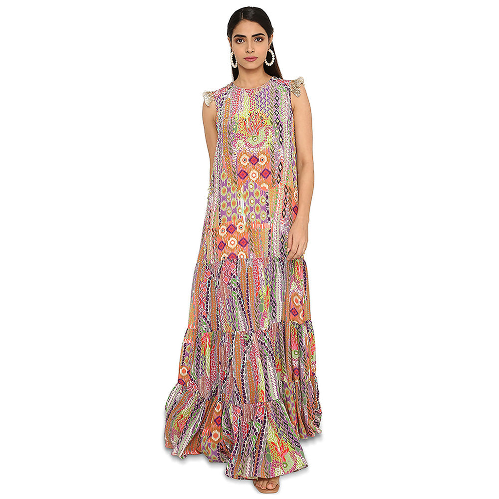 Payal Singhal Alyan African Print Embroidered Crepe Dress