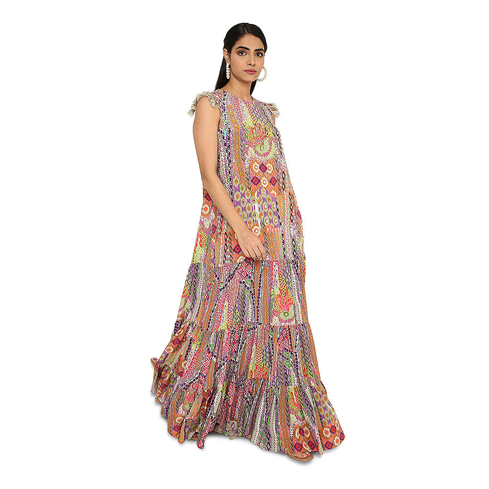 Payal Singhal Alyan African Print Embroidered Crepe Dress