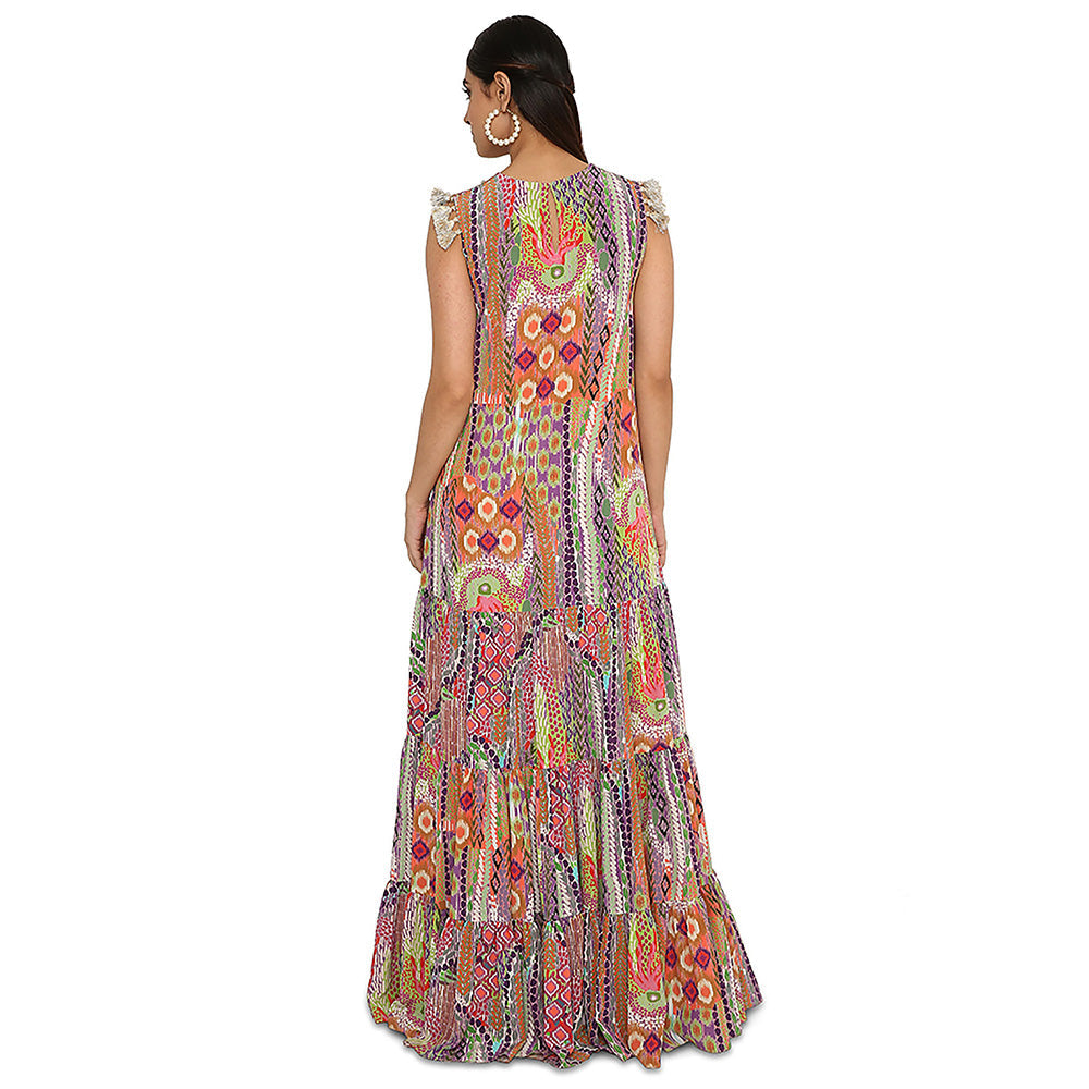 Payal Singhal Alyan African Print Embroidered Crepe Dress