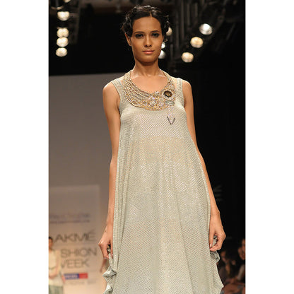 Payal Singhal Grey Mukaish Cowl Kurta with Churidar (Set of 4)