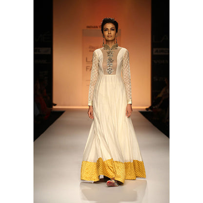 Payal Singhal Sanea Cream Katarva Cotton Long Anarkali