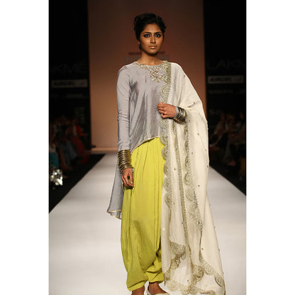 Payal Singhal Chaand Grey Cotton Silk High Low Kurta with Patiala & Silkmul Dupatta (Set of 3)