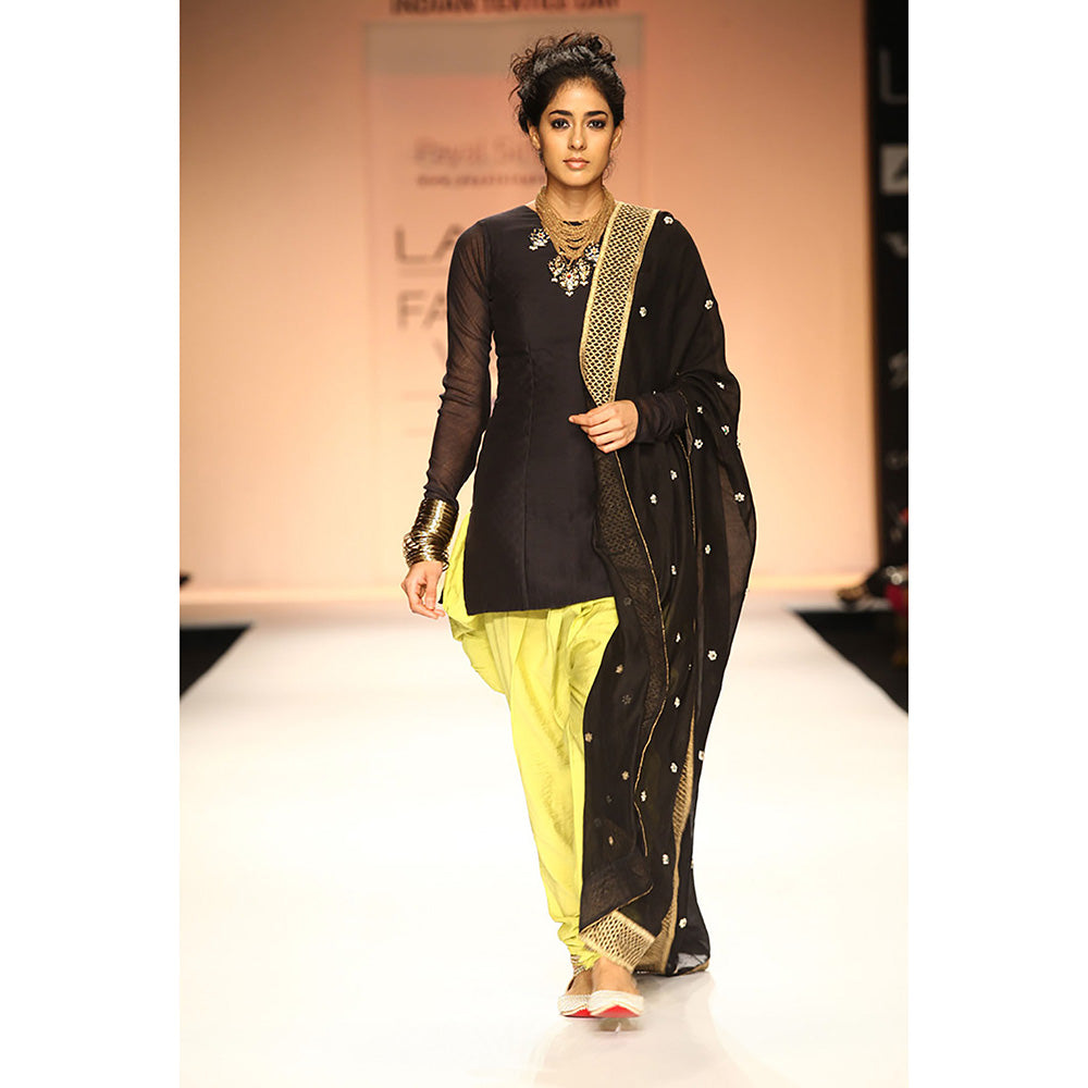 Payal Singhal Diva Silkmul Kurta with Yellow Cotton Silk Jodhpur Pant & Dupatta (Set of 3)