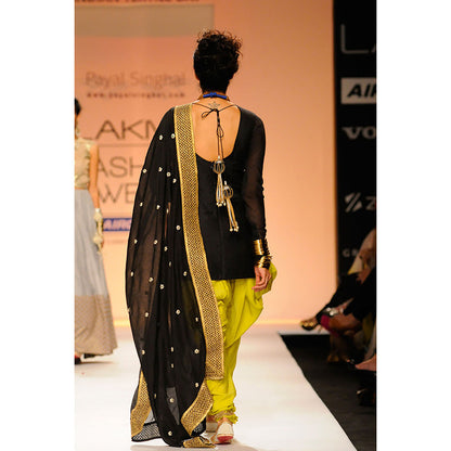 Payal Singhal Diva Silkmul Kurta with Yellow Cotton Silk Jodhpur Pant & Dupatta (Set of 3)