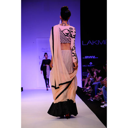 Payal Singhal Mashal Blush & Black Ottoman Print Choli with Mul Lehenga Saree