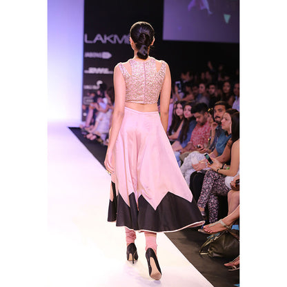 Payal Singhal Afsar Dusky Rose Silkmul Choli with Churidar Skirt (Set of 2)