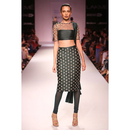 Payal Singhal Veda Green Silkmul & Tulle Choli with Churidar Skirt & Silk Dupatta (Set of 3)