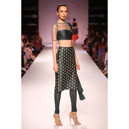 Payal Singhal Veda Green Silkmul & Tulle Choli with Churidar Skirt & Silk Dupatta (Set of 3)