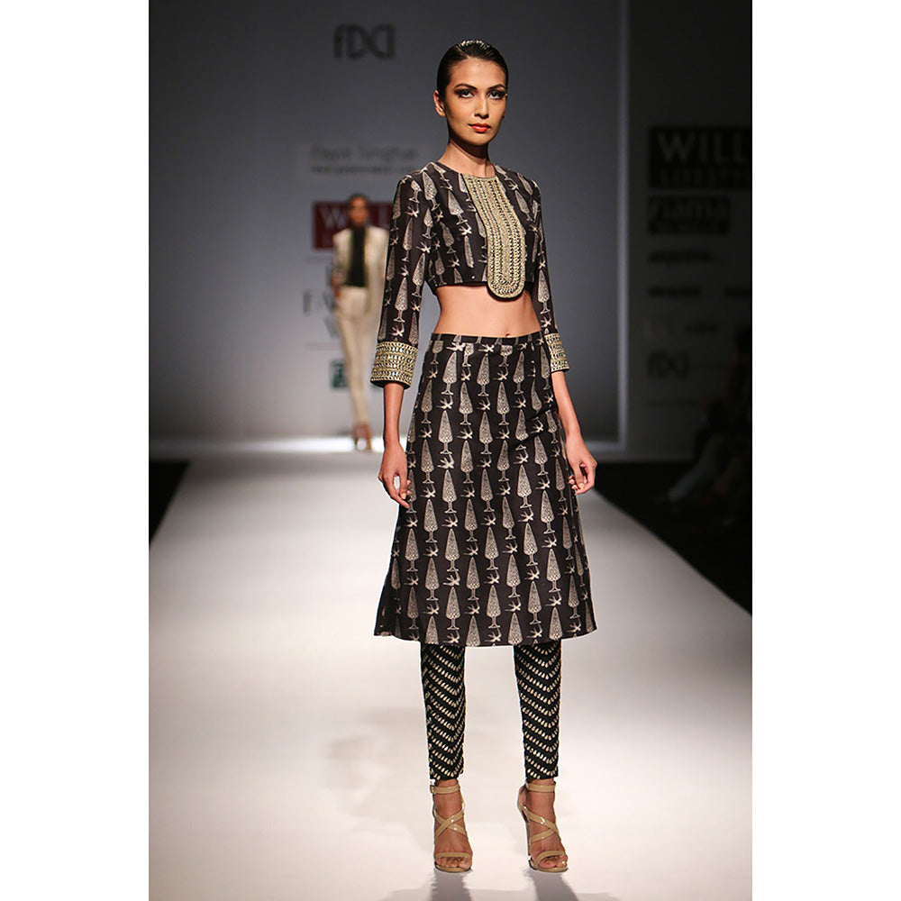 Payal Singhal Gulbahar Printed Silkmul Choli with Skirt & Attached Silk Churidar (Set of 2)