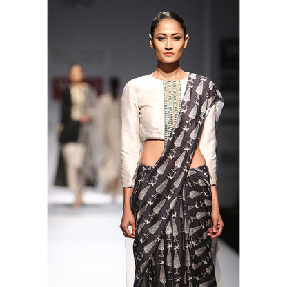 Payal Singhal Farah Stone Dupion Silk & Organza Choli with Black Printed Lehenga Saree